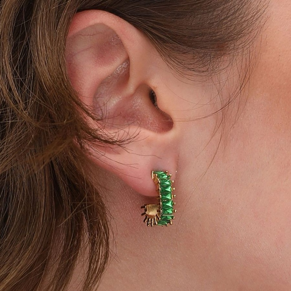 NEW💎18K Gold Plated Simulated Emerald Earrings*Baguette Earrings*Diamond Cut